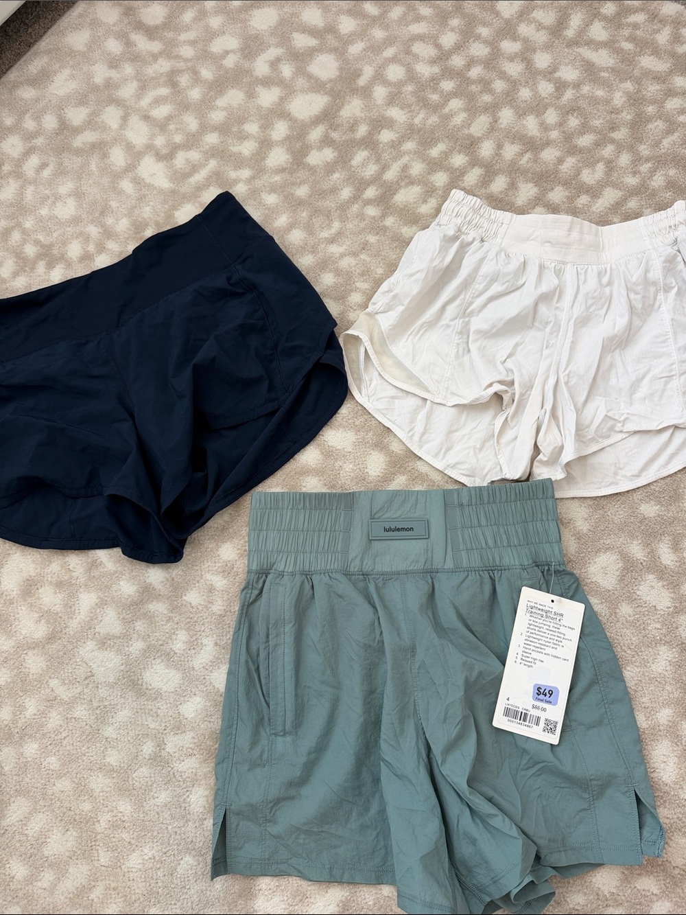 Elastic-Waist Shorts in Sage Green and Beige